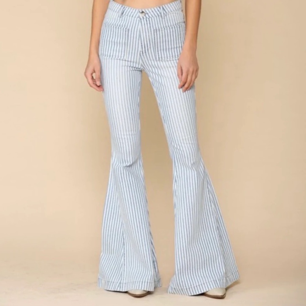 Blank Paige Stripe Bell Bottoms, Medium